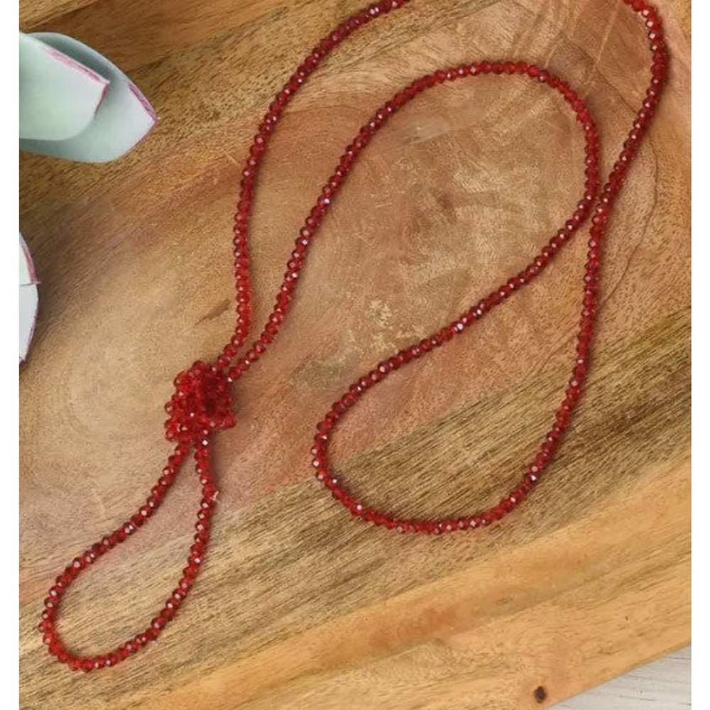 Crimson Red Ultra Faceted 50" Beaded Layering Necklace Bracelet